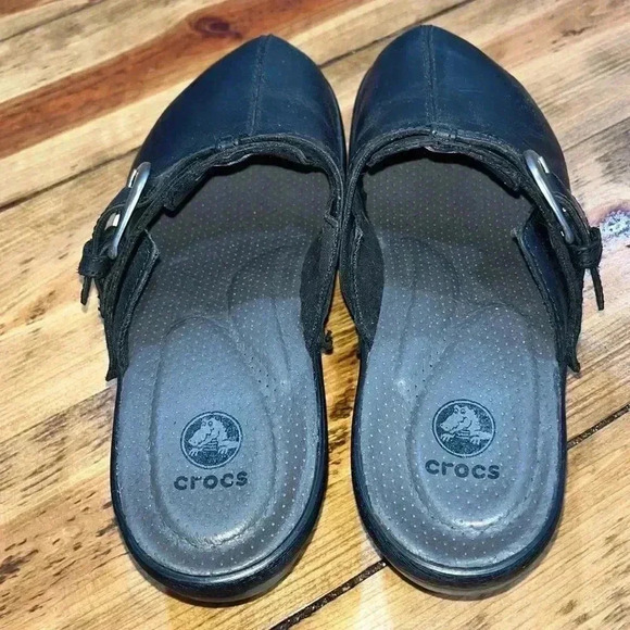 Crocs Mules Clogs Slide in shoes leather black with buckle - Picture 4 of 9